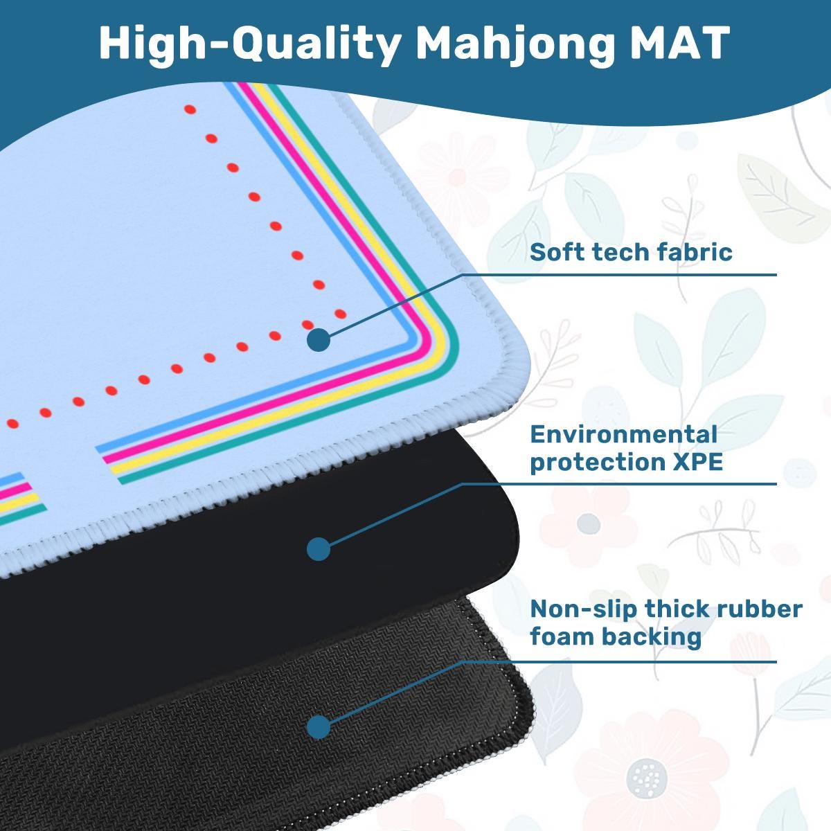Dots and Stripes Travel Mahjong Mat: Mahj Game Tabletop (20.9-inch)