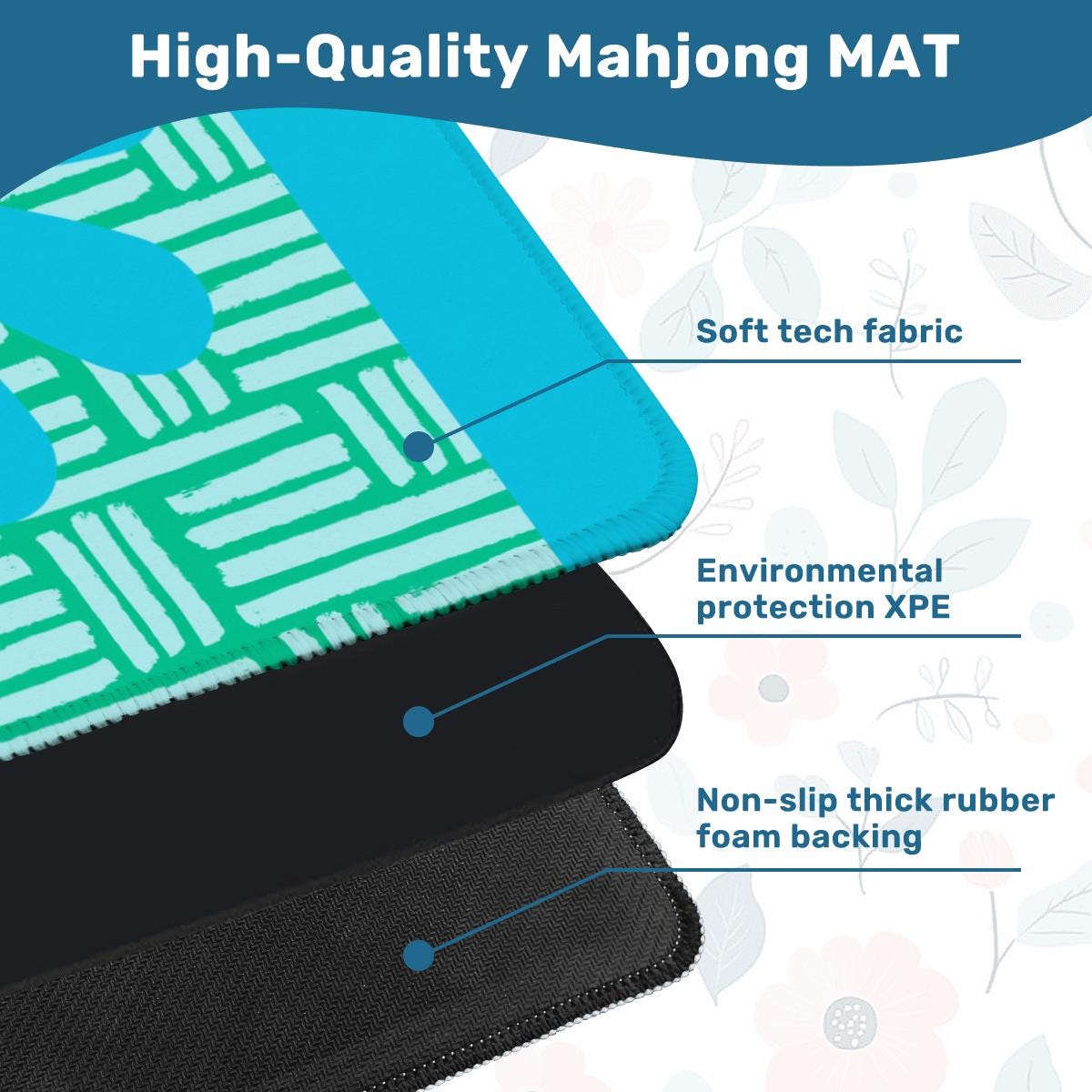 Large Blue Daisy Mahjong Mat: Mahj Game Tabletop (31.5-inch)