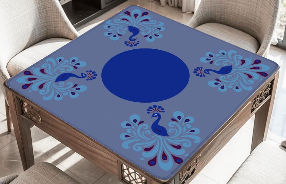 Preppy Peacock Mahjong Mat with Border