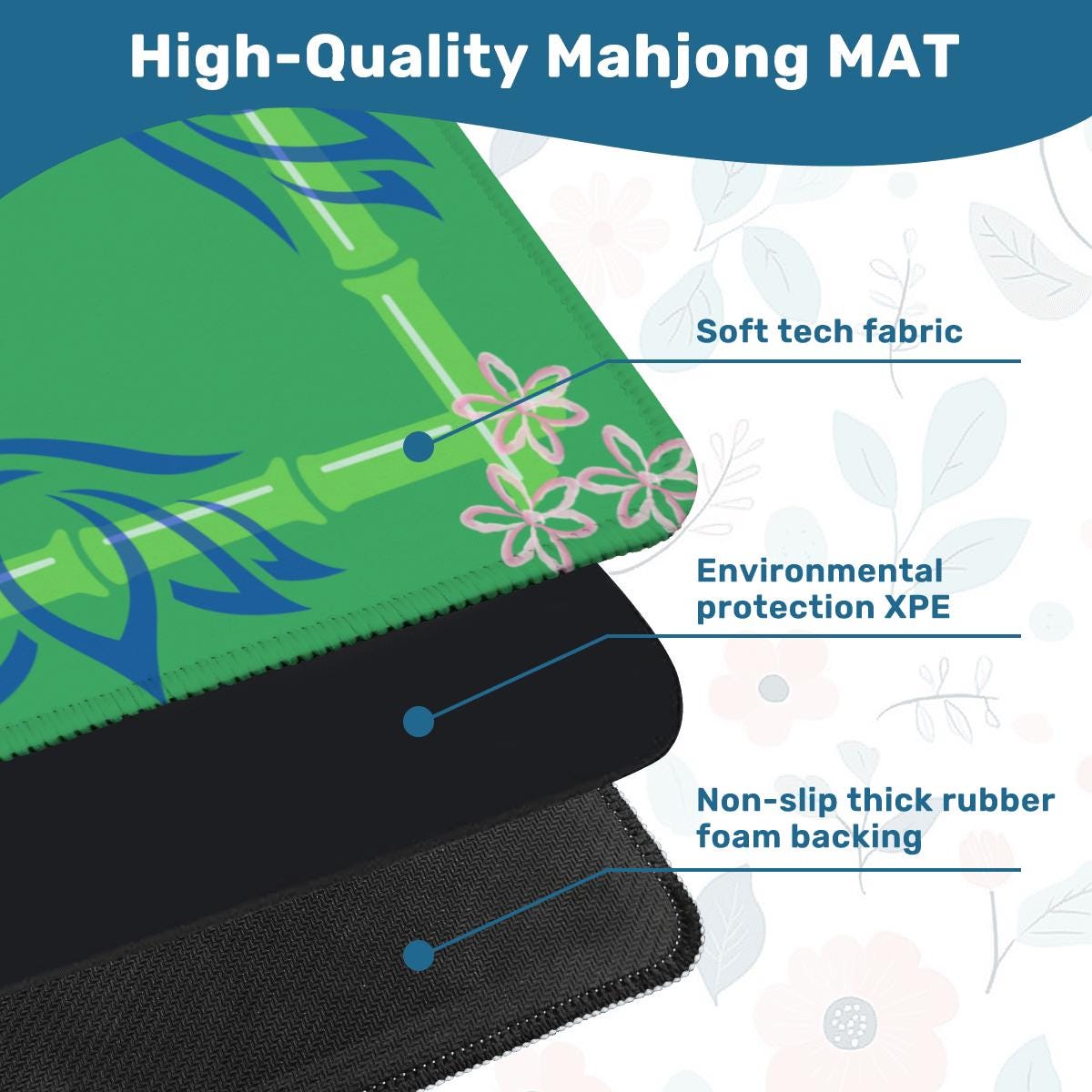 Bamboo Lotus Green Mahjong Mat: Mahj Game Tabletop (31.5-inch)