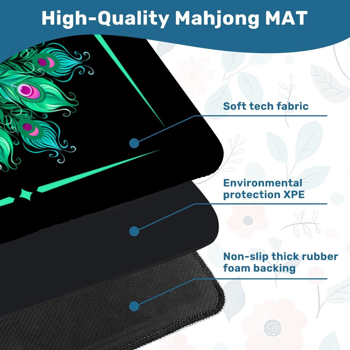 Black Peacock Circle Neoprene Mahjong Mat