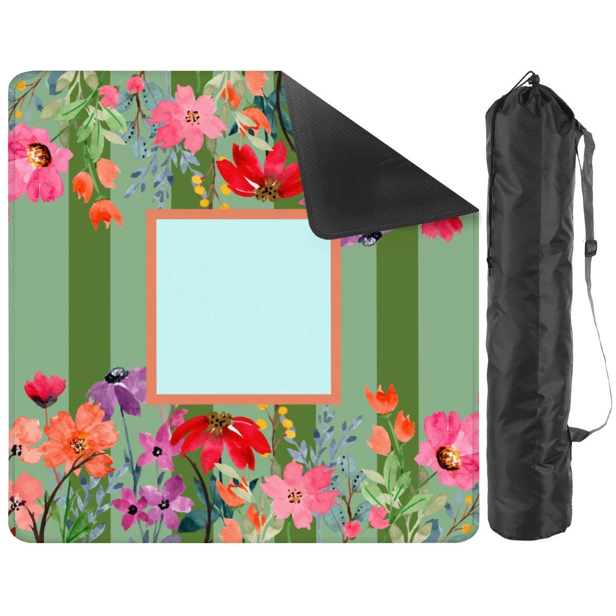 Blue and Coral Floral Mahjong Mat: Mahj Game Tabletop (31.5-inch)