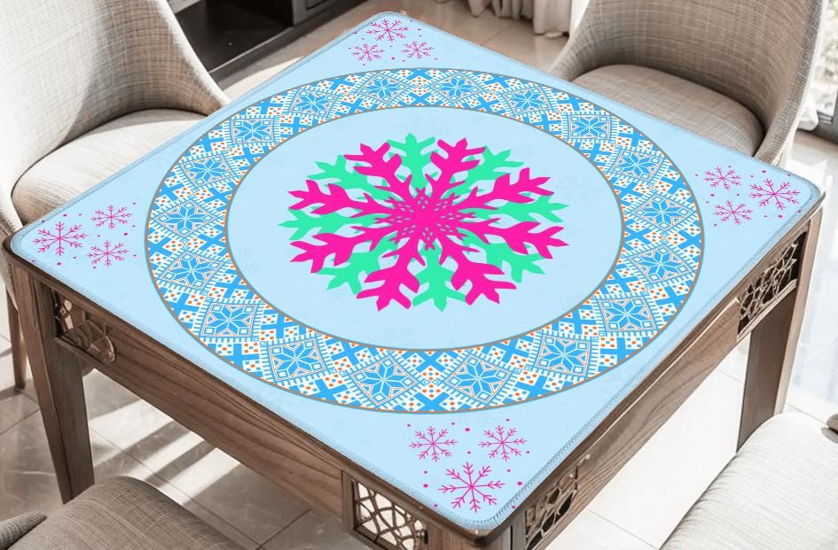 Fair Isle Pink Snowflakes Mahjong Mat Tabletop