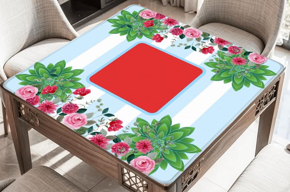 Green and Wine Florals Mahjong Mat: Mahj Game Tabletop (31.5-inch)
