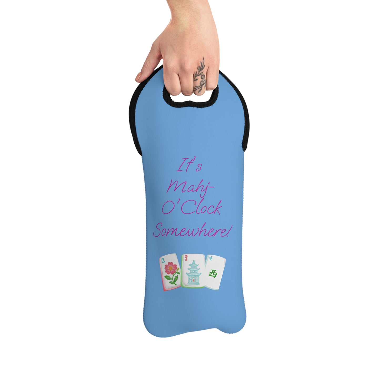 Its Mahj-O'Clock Somewhere Wine Tote Bag, Holiday Gift, Wine Tote, Mahjong Lover