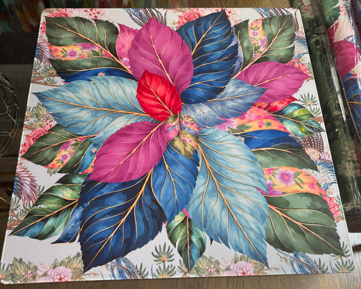 Tobacco Leaves Blue Neoprene Mahjong Mat