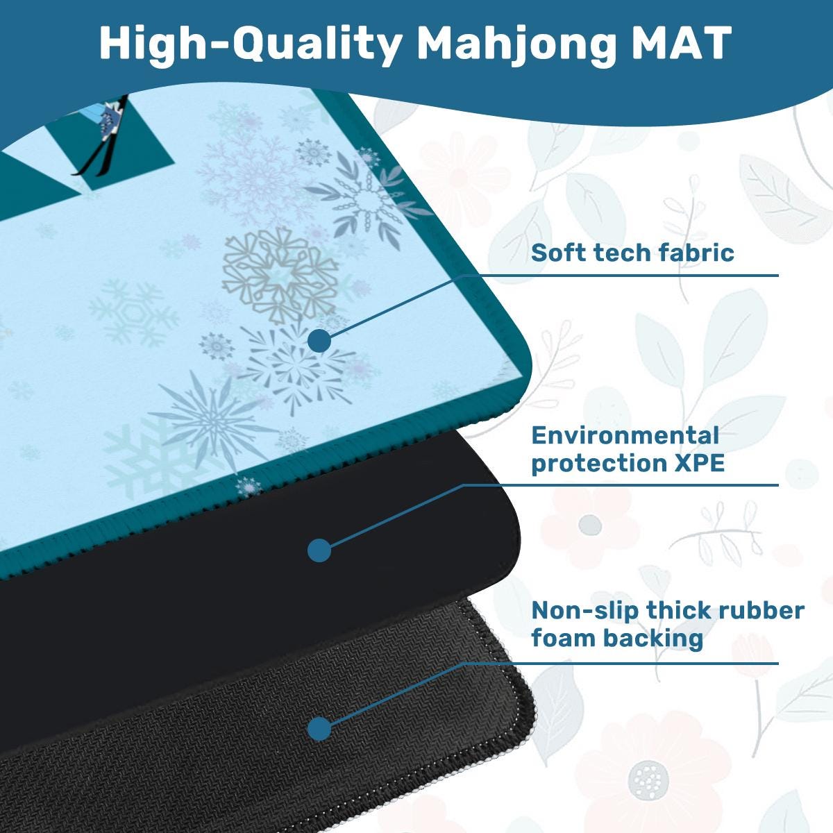 Apres Skiing in Teal with Skiers Mahjong Mat: Mahj Game Tabletop