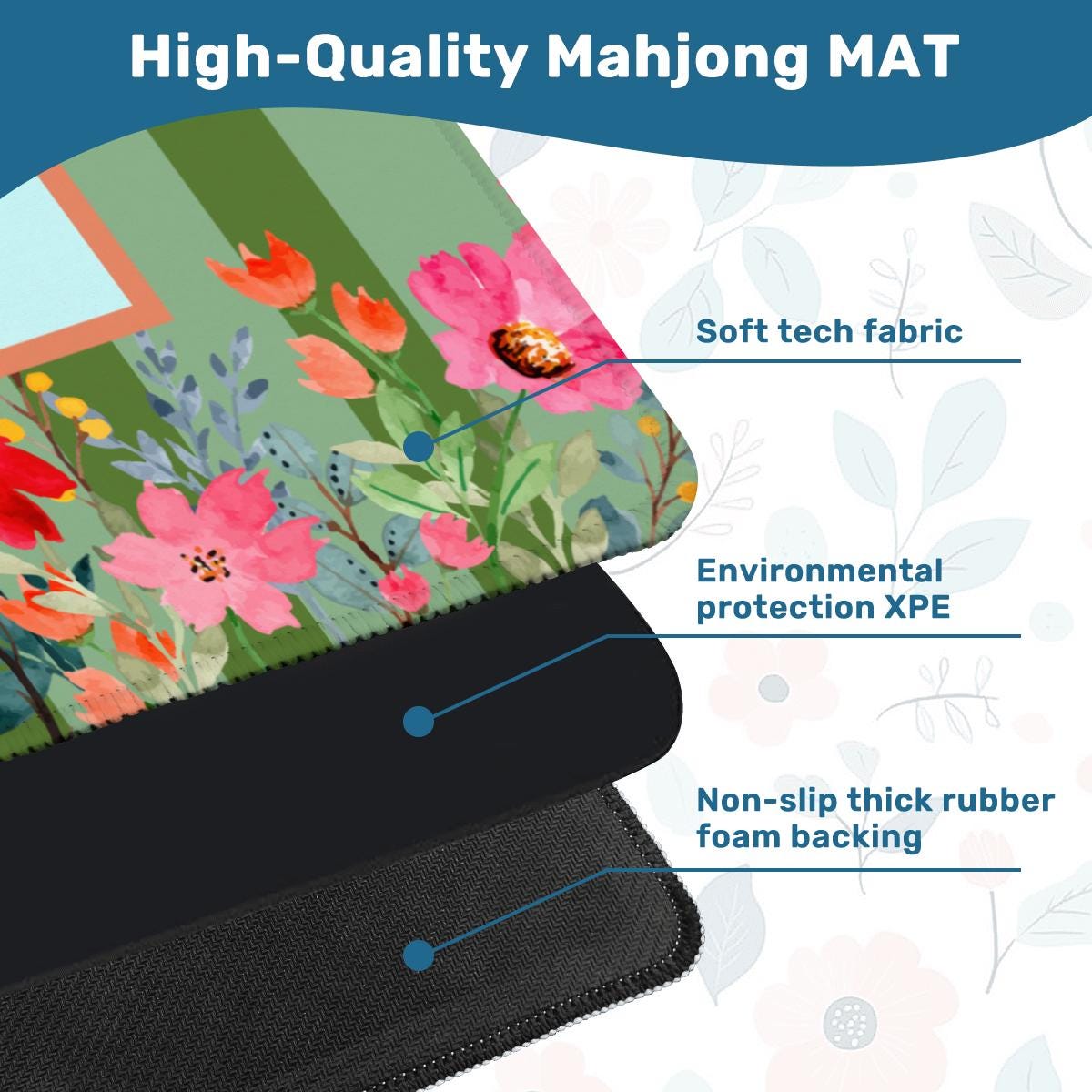 Blue and Coral Floral Mahjong Mat