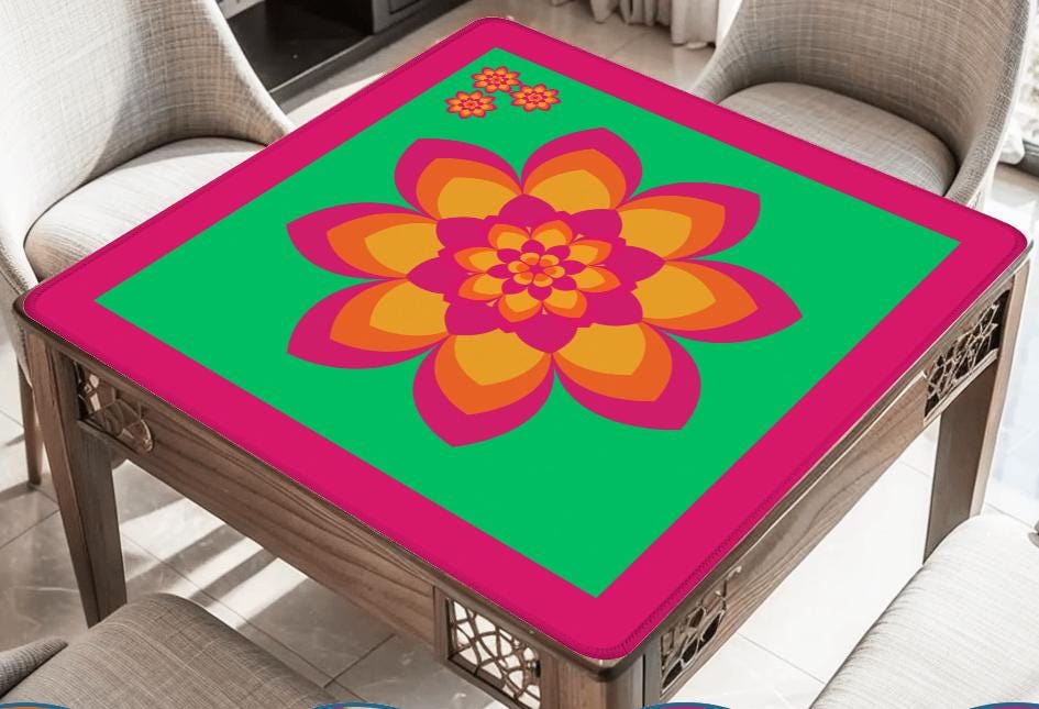 Sunset Flower Pink Green and Orange Mahjong Mat