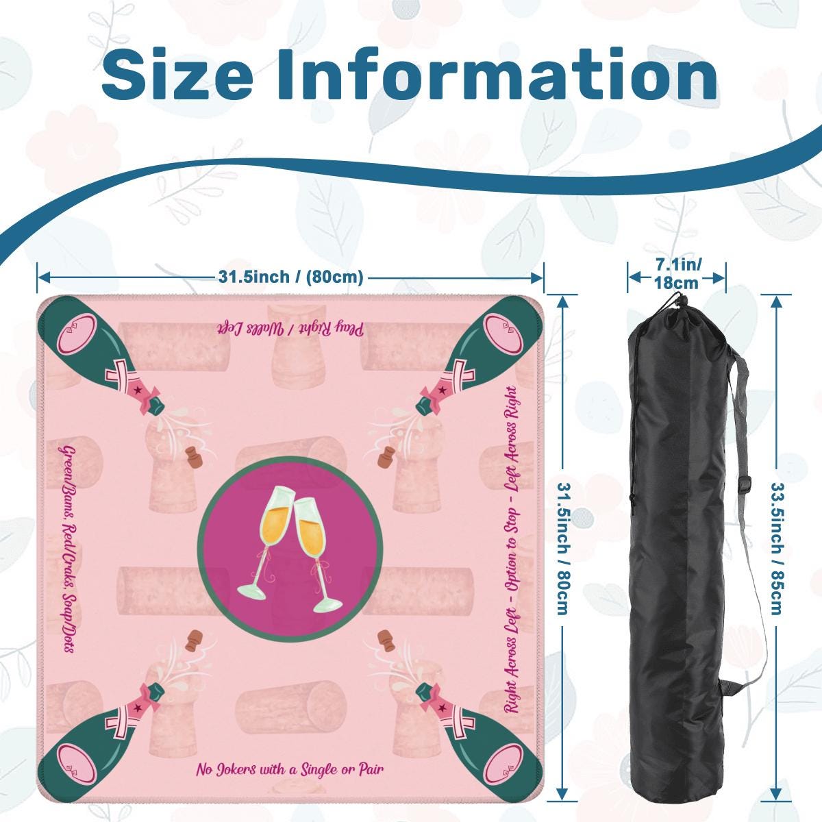 Champagne Toast with Instructions Mahjong Mat: Non-Slip Polyester, 31.5" Square