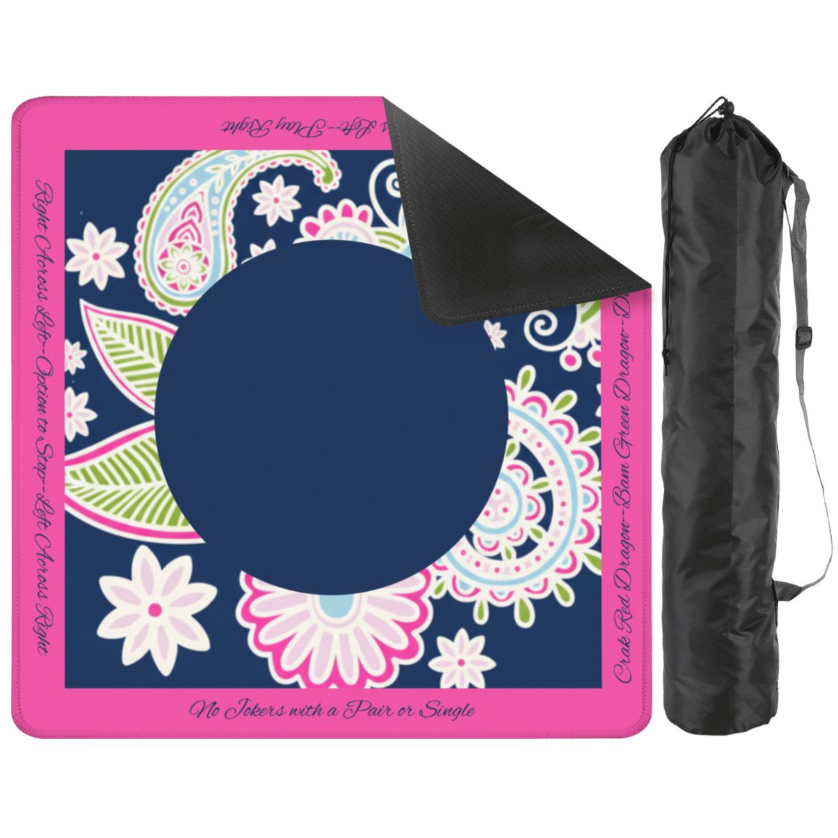Pink Paisley Mahjong Mat with Printed Mahj Instructions: Non-Slip Polyester, 31.5" Square