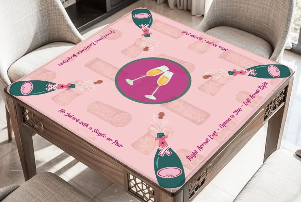 Champagne Toast with Instructions Mahjong Mat: Non-Slip Polyester, 31.5" Square