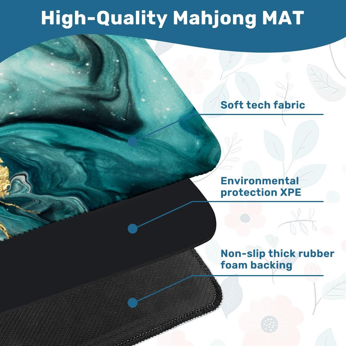 Teal Marble with Gold Splash Mahjong Mat