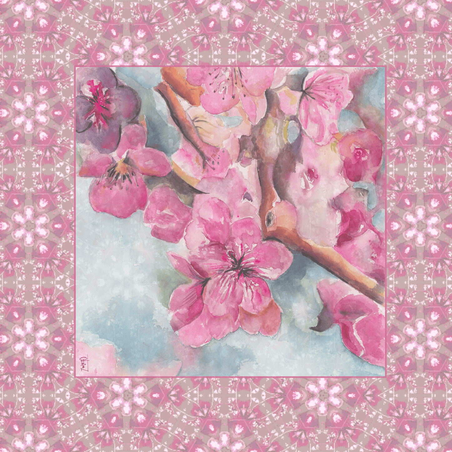 Watercolor Pink Blooms Artist Collab Mahjong Mat