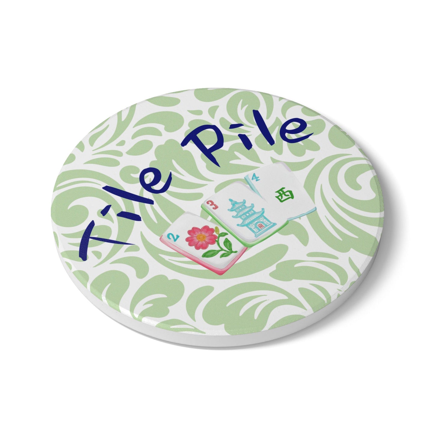 Tile Pile Ceramic Coaster | Mahjong Tiles, Floral Pagoda Design