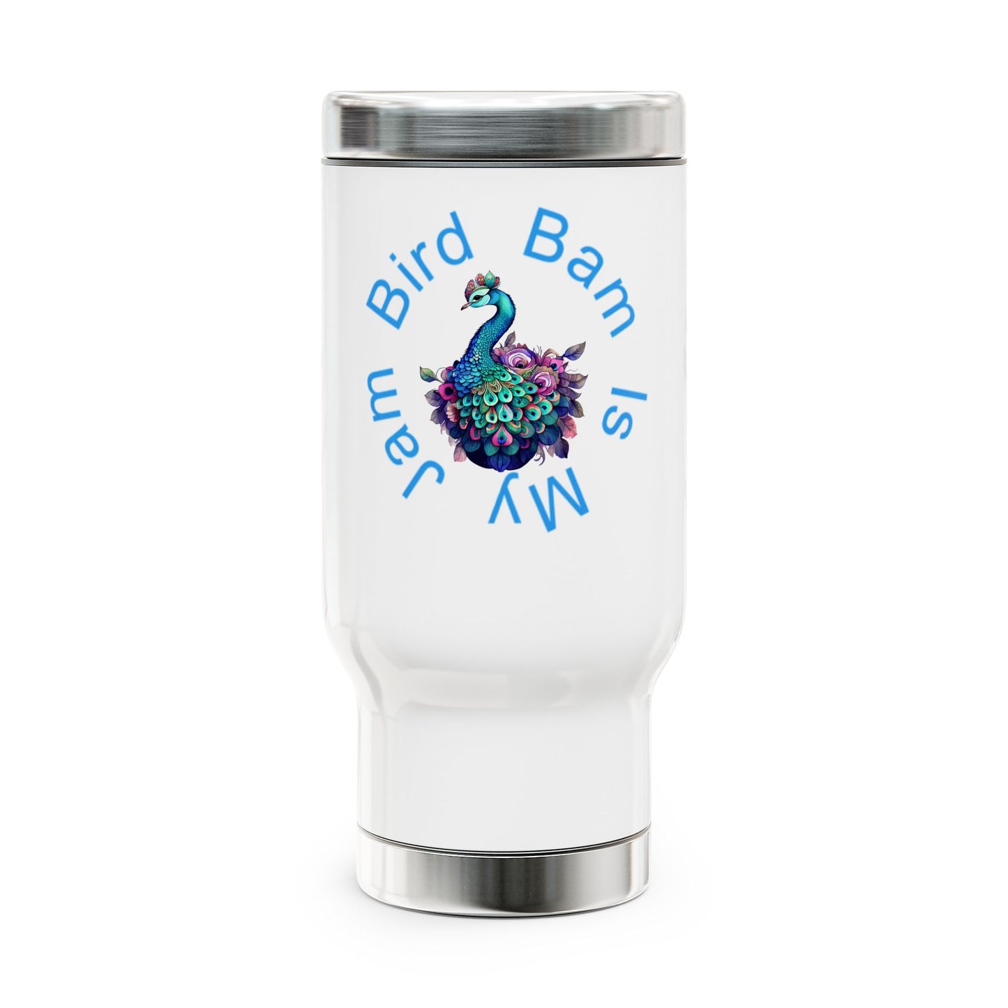 Bird Bam Mahjong Travel Mug, Insulated Stainless Steel Coffee Cup with Handle, 14oz - Gift for Mahj Enthusiasts, Portable Tea Tumbler,