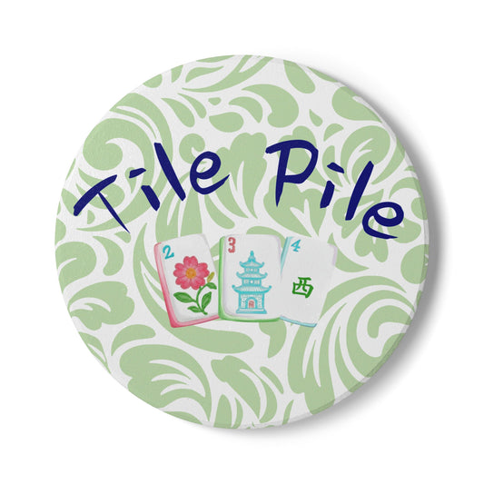 Tile Pile Ceramic Coaster | Mahjong Tiles, Floral Pagoda Design