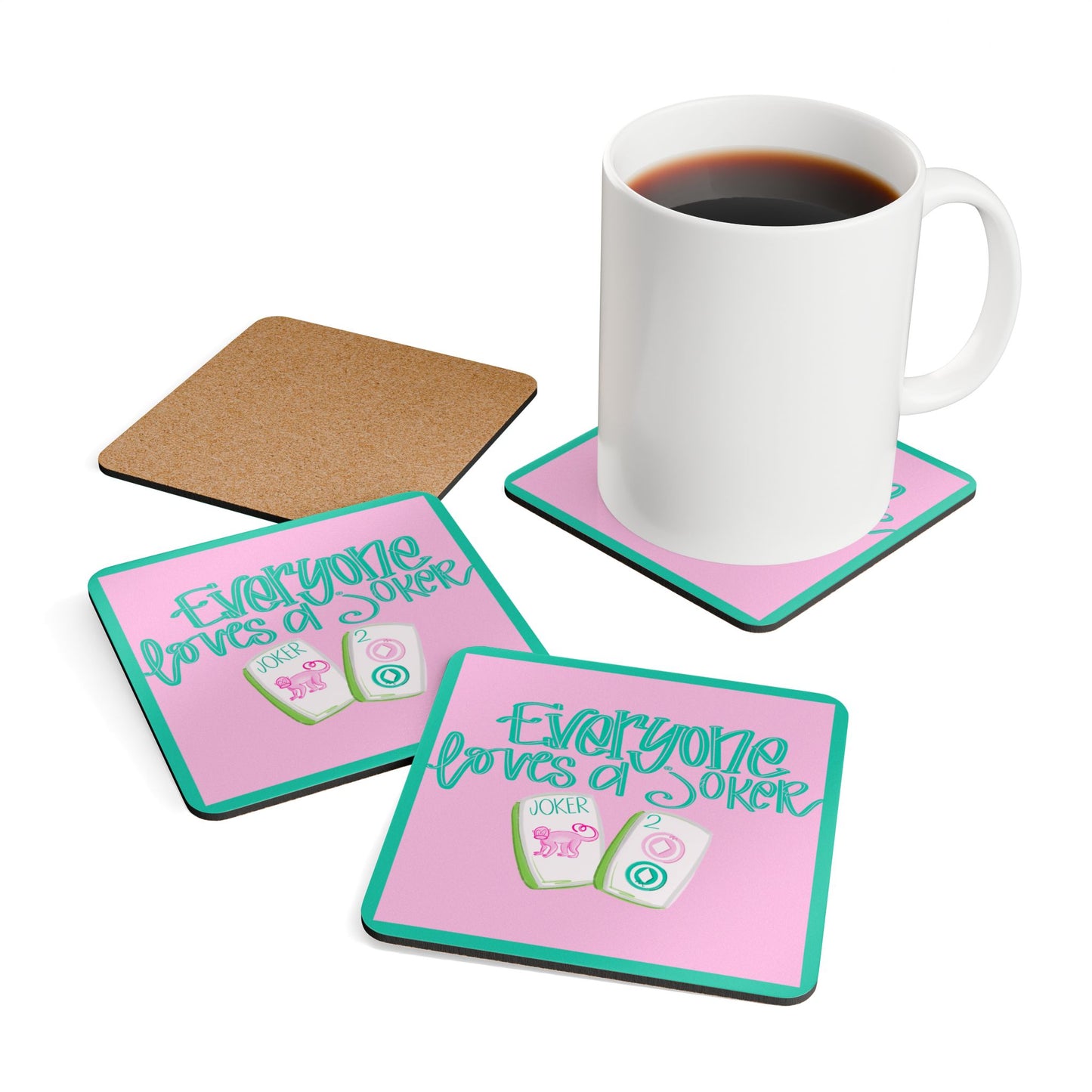 Playful Corkwood Coaster Set - Perfect for Mahjong Night, Home Bar Decor, Gifts for Jokers, Mahj Accessories, Fun Drink Accessories