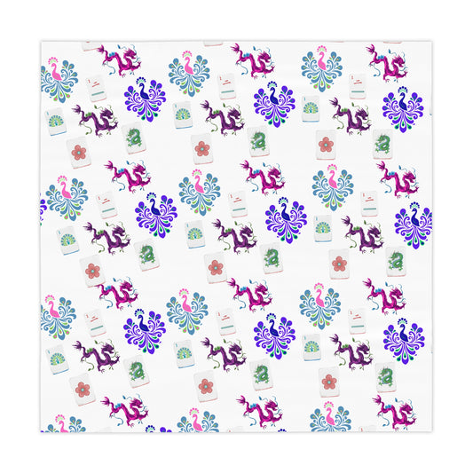 Mahjong Night Tablecloth, Easy to Clean, Vibrant Design, Colorful Table Setting, Game Night Decor, Washable Table Cover