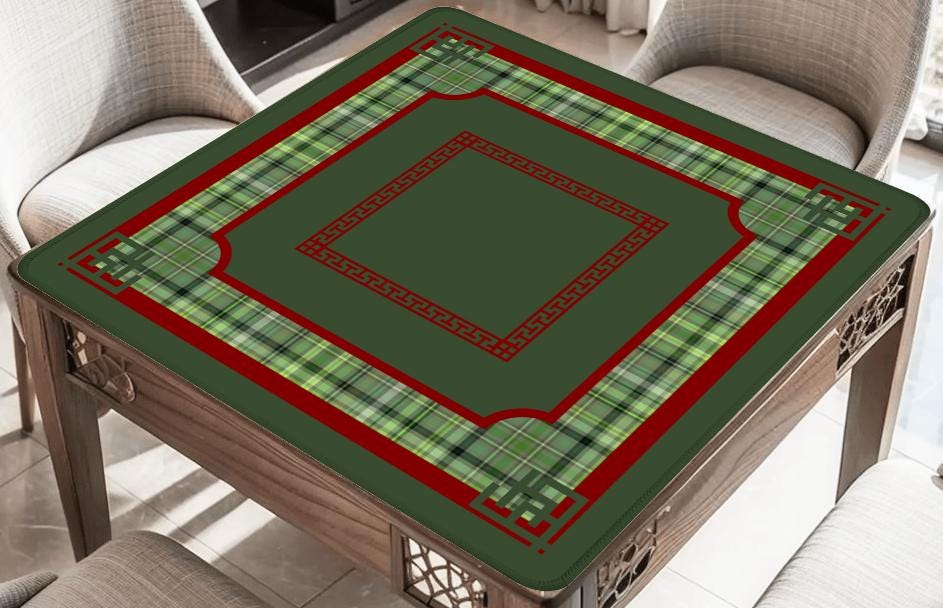 Olive Plaid Mahjong Mat: Mahj Game Tabletop (31.5-inch)