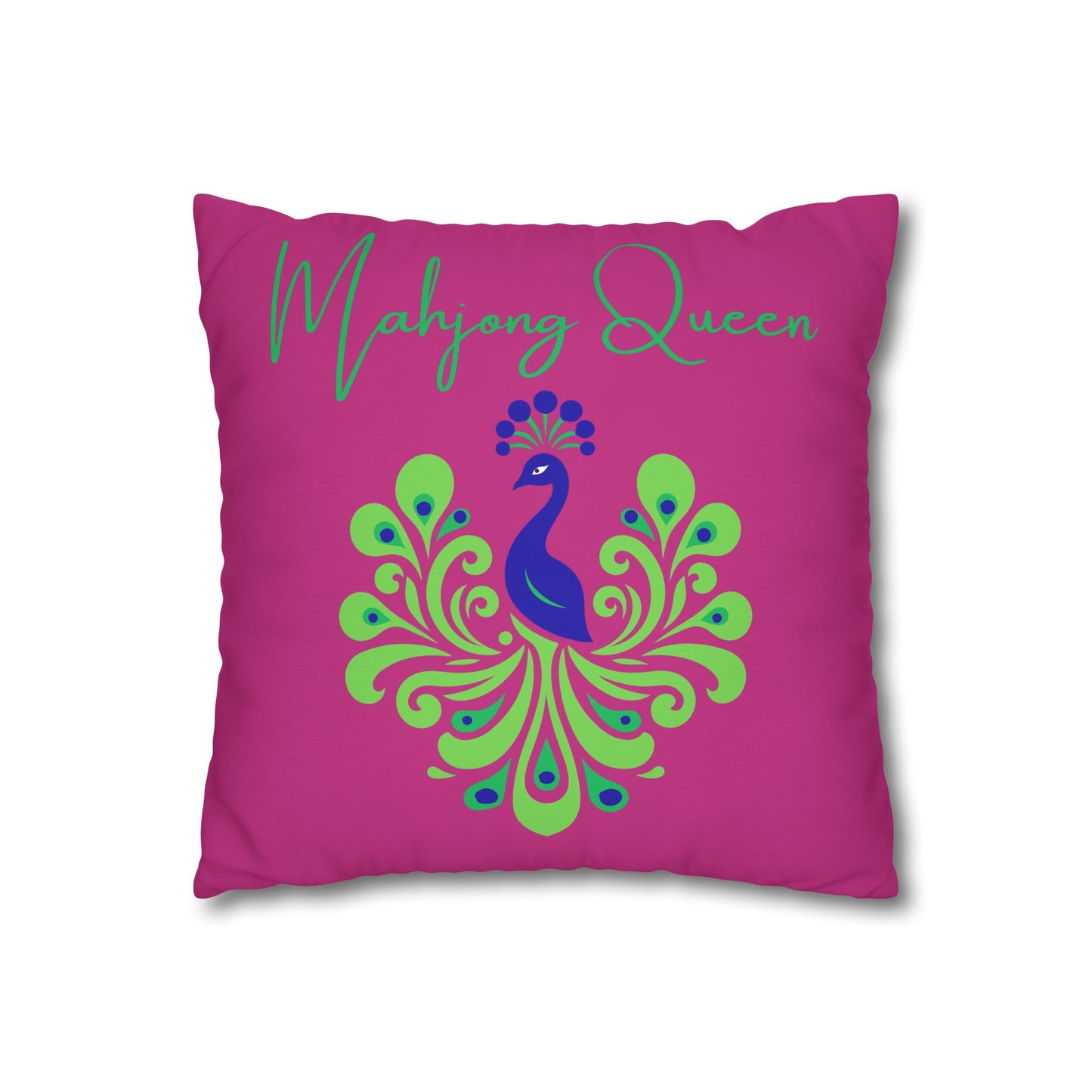 Pink Bird Bam Queen Mahjong square pillowcase