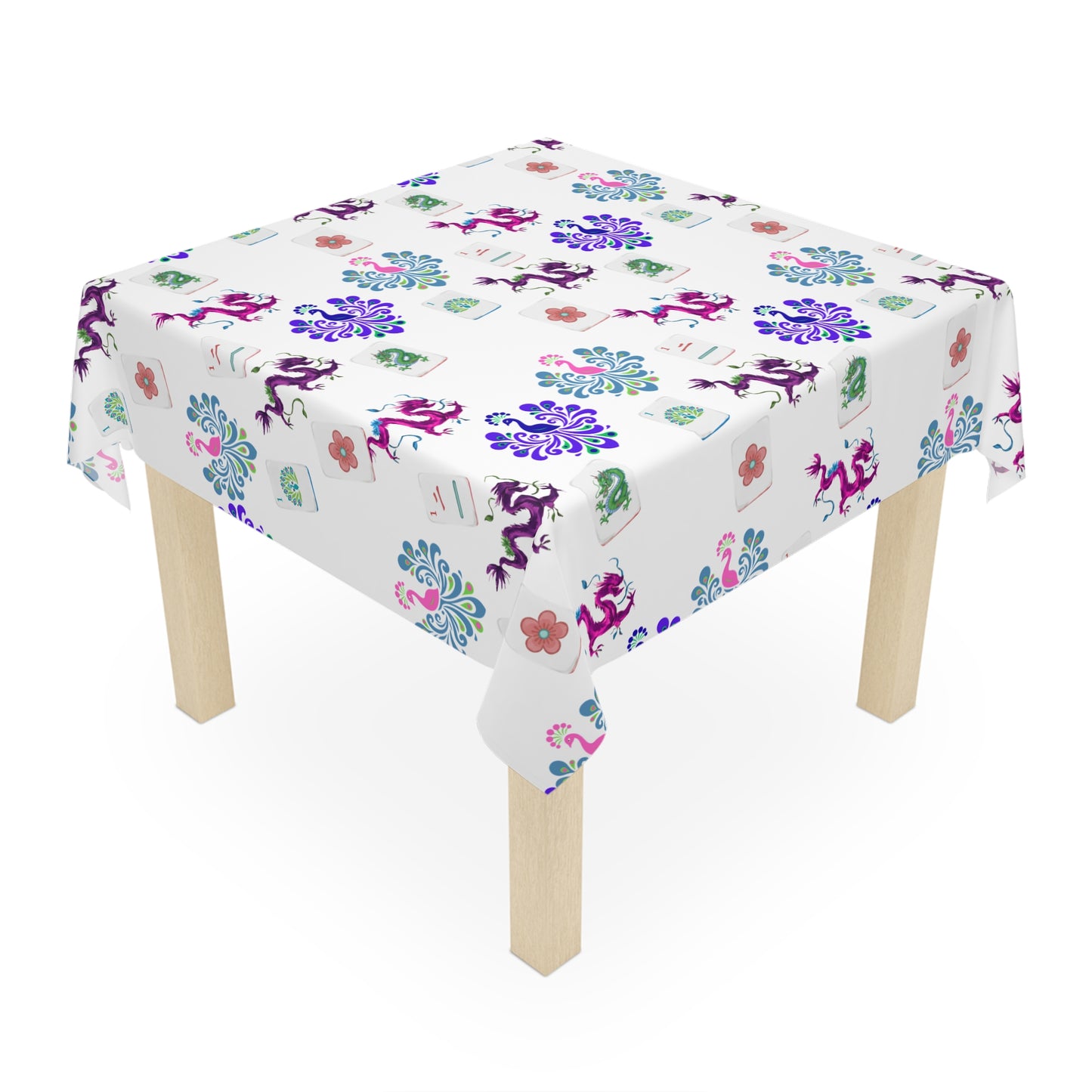Mahjong Night Tablecloth, Easy to Clean, Vibrant Design, Colorful Table Setting, Game Night Decor, Washable Table Cover