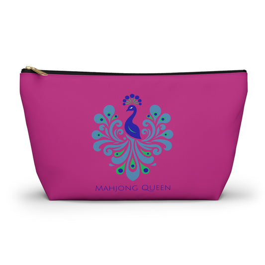 Vibrant Pink Mahjong Queen Accessory Pouch | Makeup Bag, Travel Organizer, Mahjong Colorful Pouch