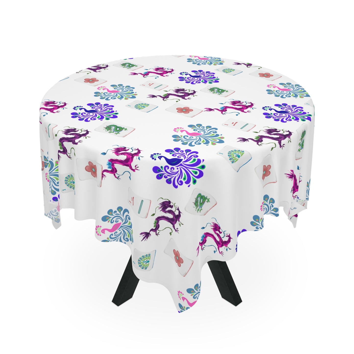 Mahjong Night Tablecloth, Easy to Clean, Vibrant Design, Colorful Table Setting, Game Night Decor, Washable Table Cover