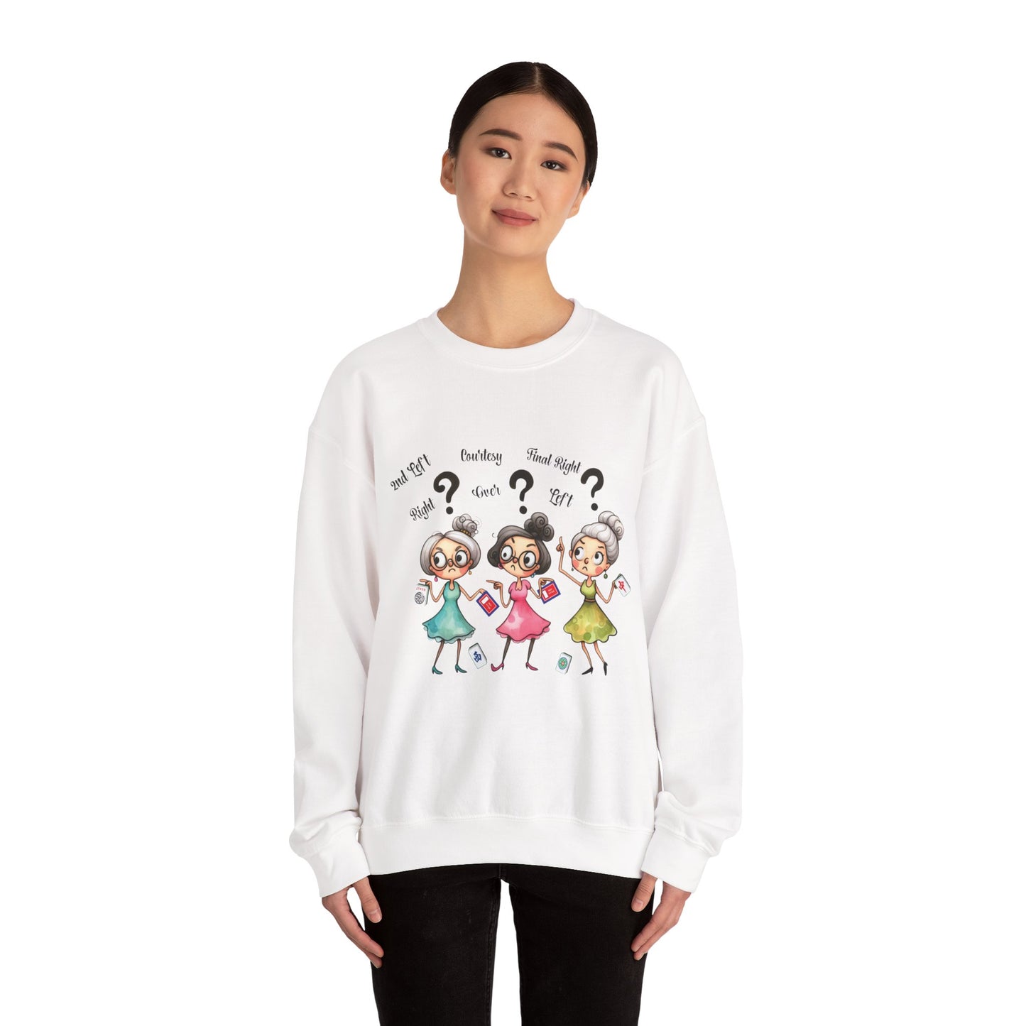 Mahjong Grannies Sweatshirt | Cute Cartoon Ladies with Question Marks