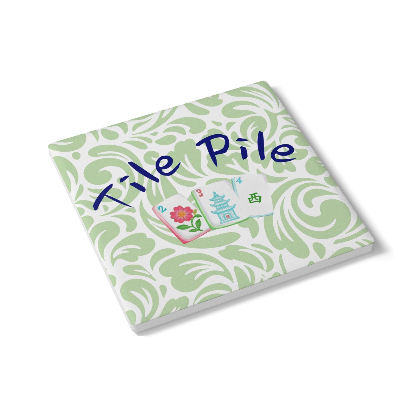 Tile Pile Ceramic Coaster | Mahjong Tiles, Floral Pagoda Design