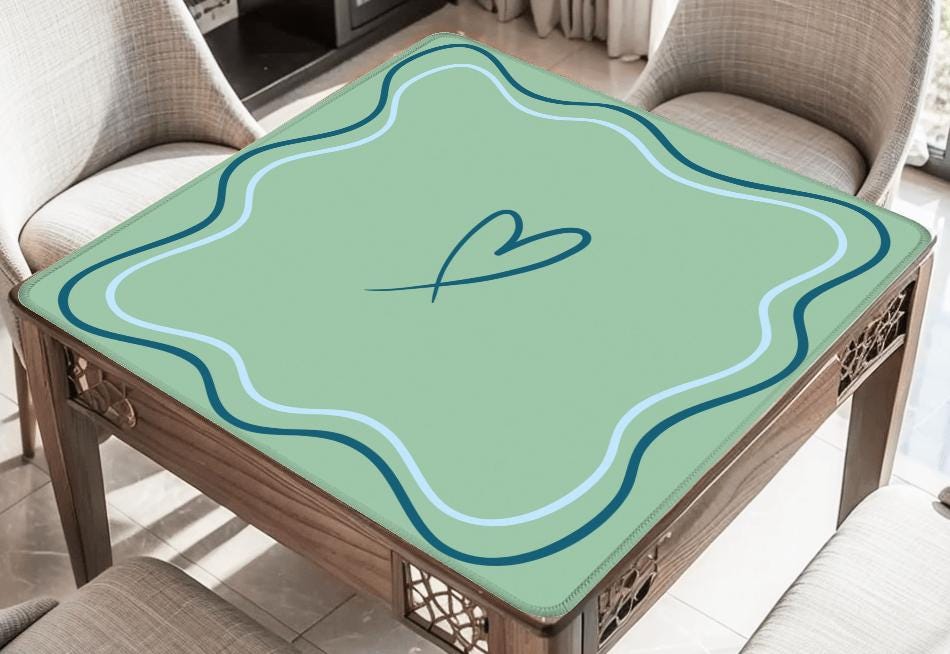 Green and Navy Open Heart Mahjong Mat
