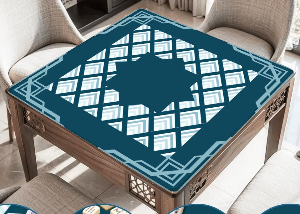 Slate Blue Diamonds Mahjong Mat with Border