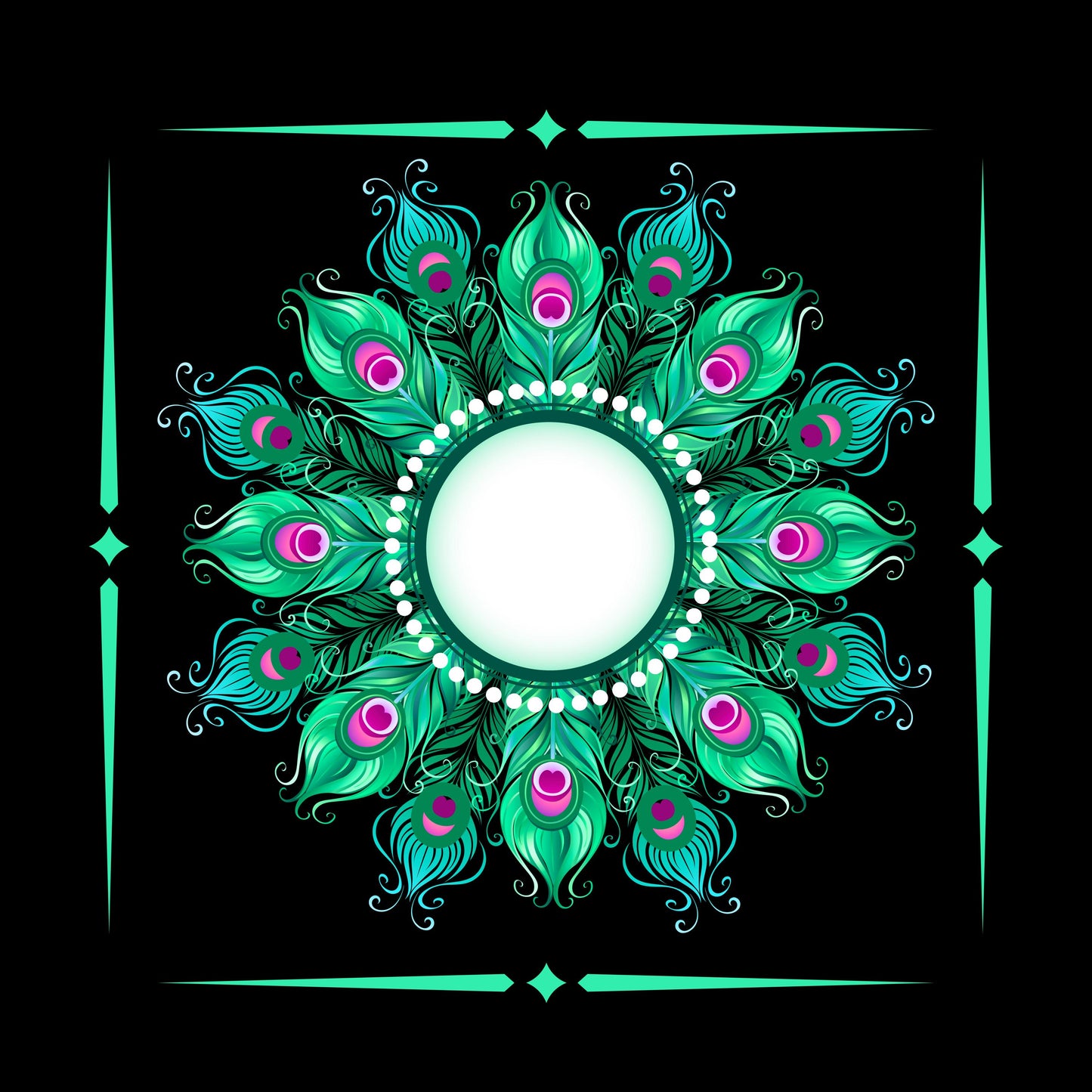 Black Peacock Circle Mahjong Mat: Mahj Game Tabletop (31.5-inch)