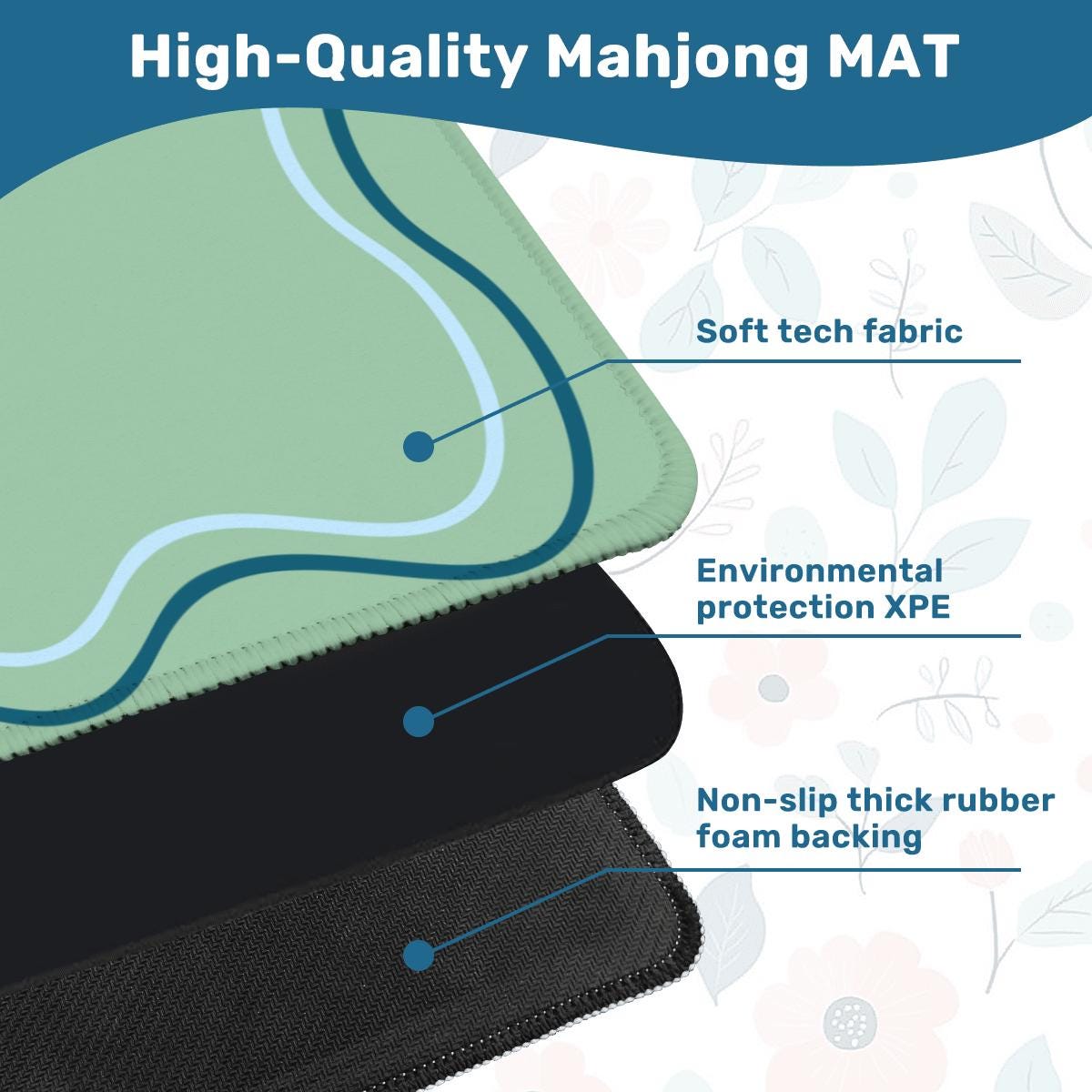 Green and Navy Open Heart Mahjong Mat