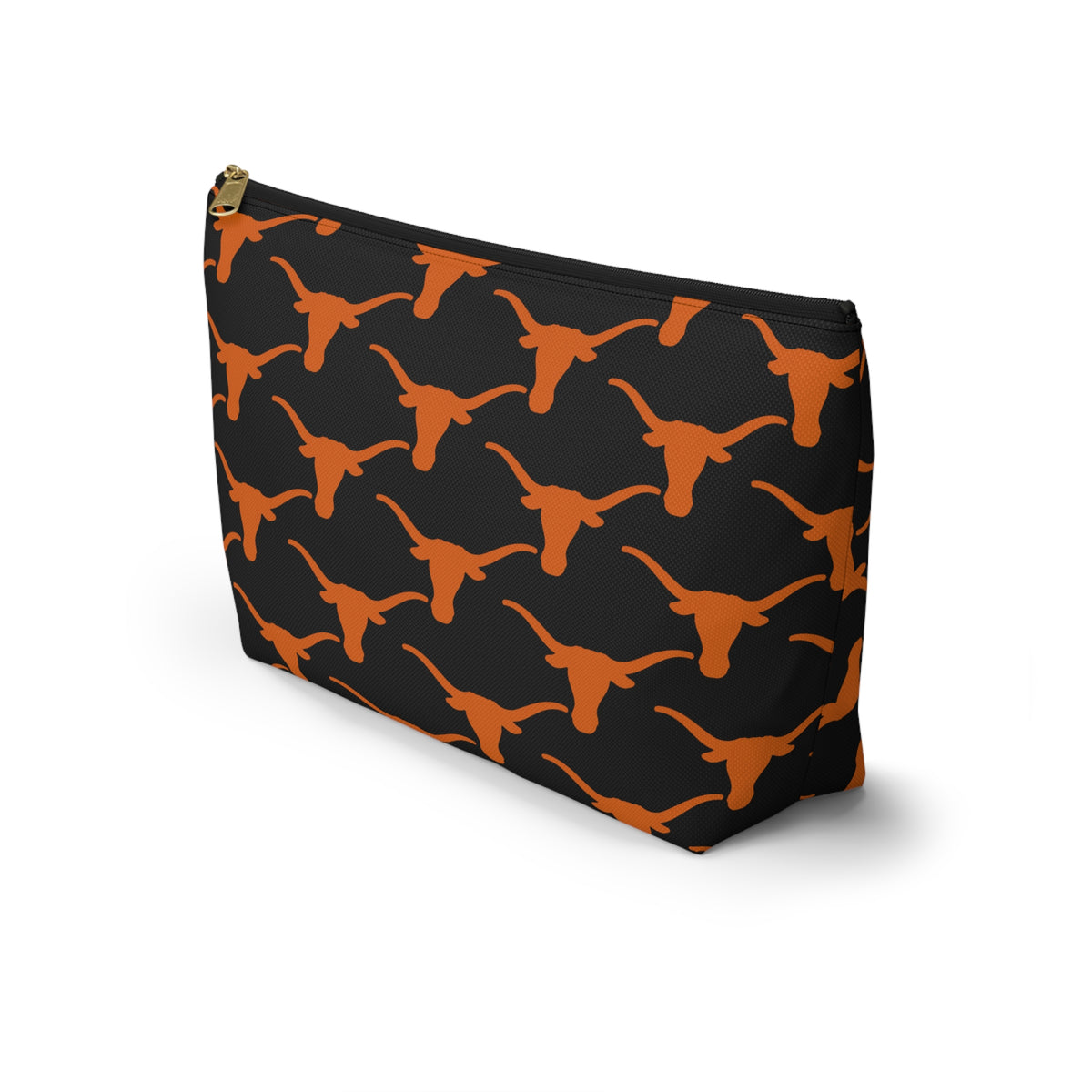 Longhorn Pattern Mahjong Tile Pouch — Black & Burnt Orange T-Bottom