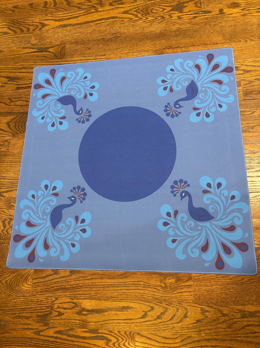 Preppy Peacock Mahjong Mat with Border: Mahj Game Tabletop (31.5-inch)