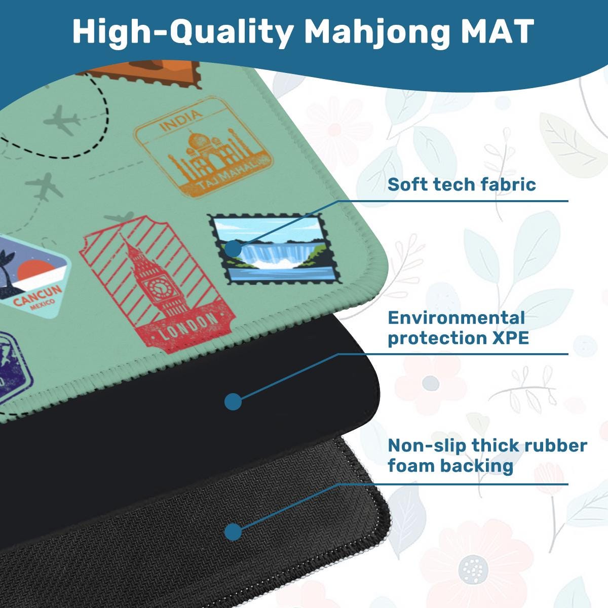 Travel Stamps Travel Mahjong Mat: Mahj Travel-size  (20.95-inch)