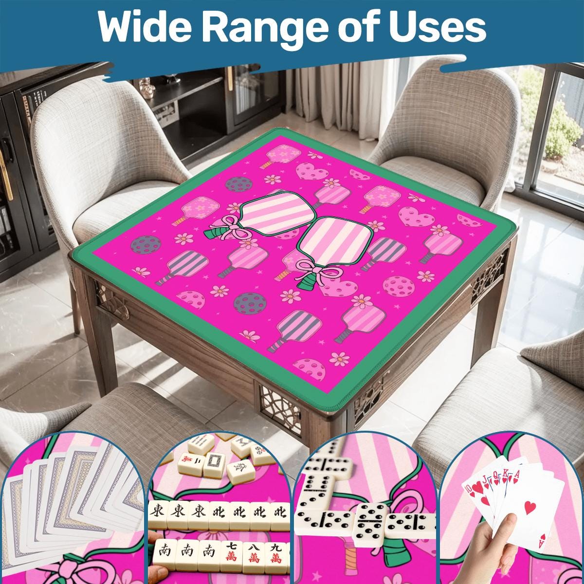 Pickleball Party Mahjong Mat: Mahj Game Tabletop (31.5-inch)