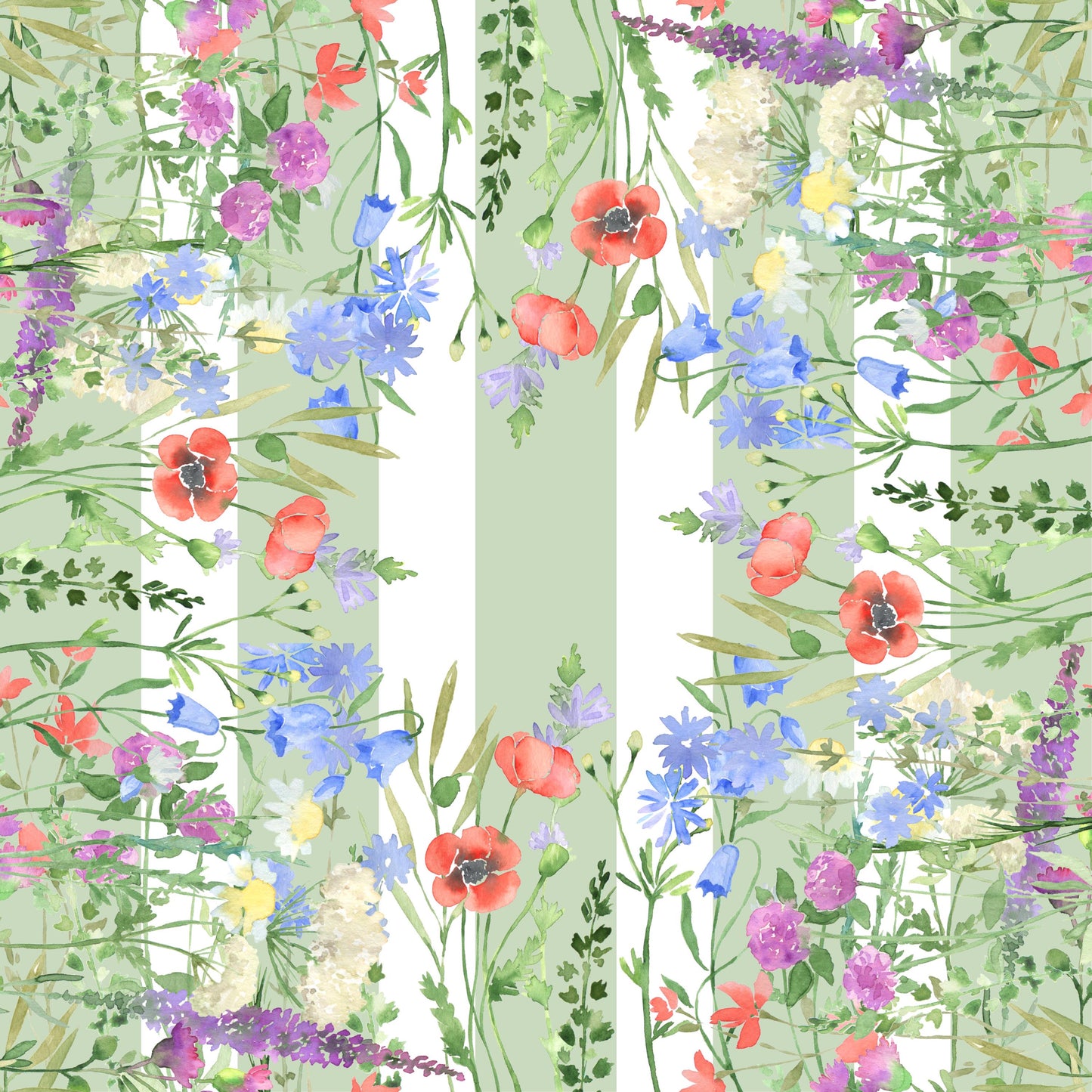 Sage Green Spring Floral Stripe Mahjong Mat