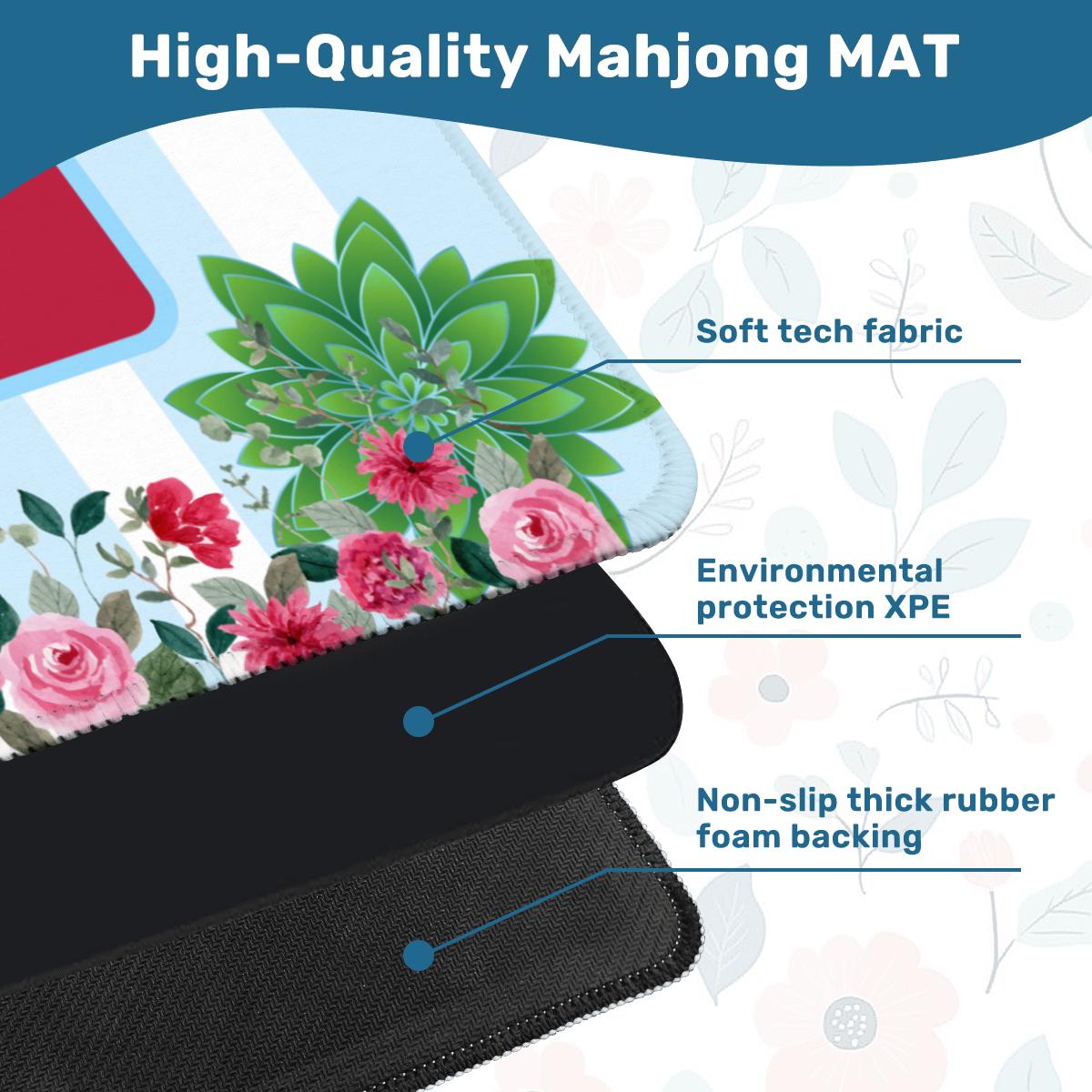 Green and Wine Florals Mahjong Mat: Mahj Game Tabletop (31.5-inch)