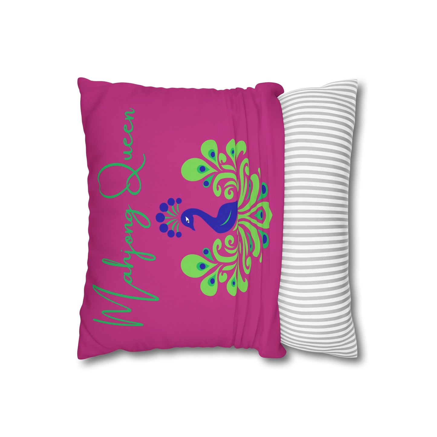 Pink Bird Bam Queen Mahjong square pillowcase