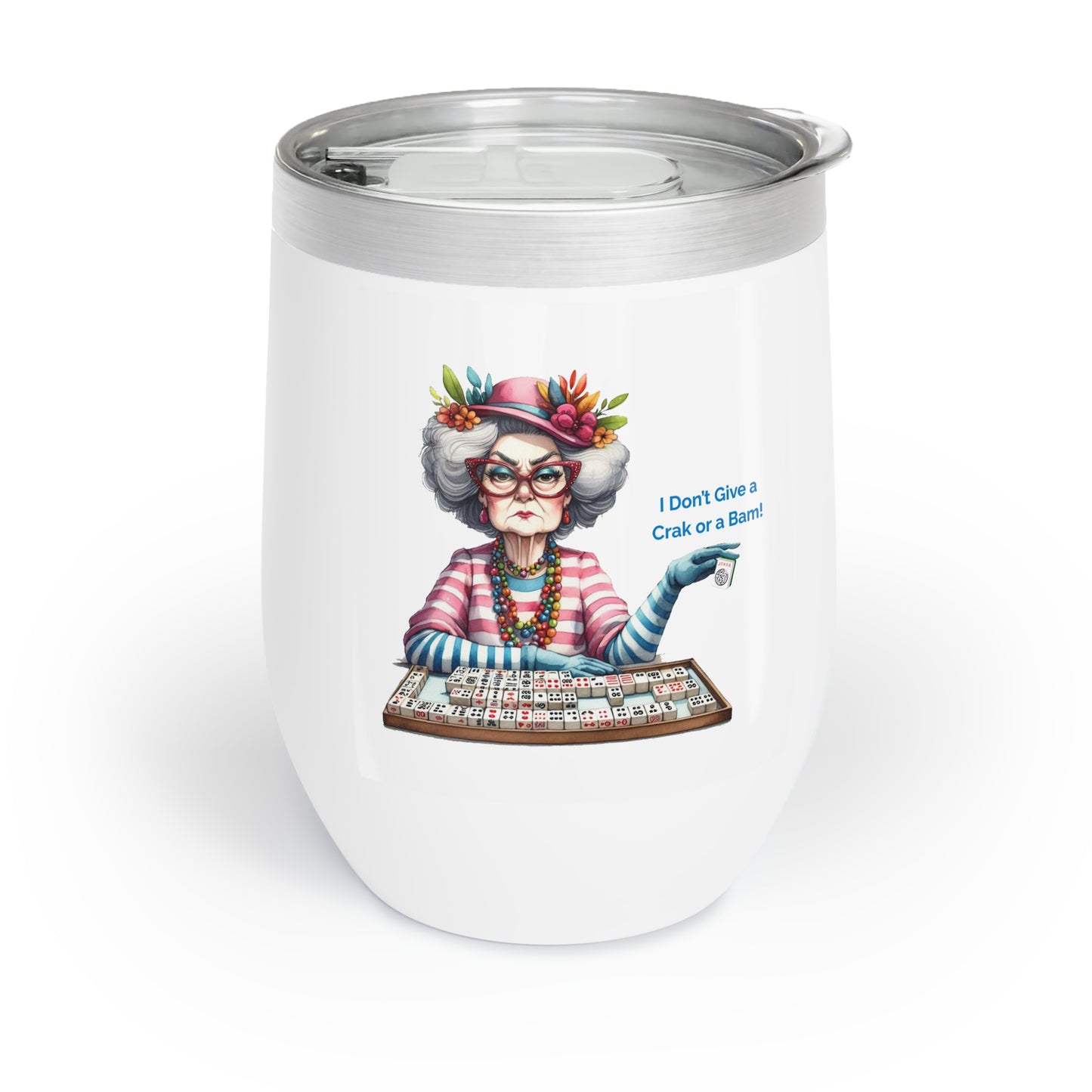 Old Lady playing Mahjong! Chill Wine Tumbler
