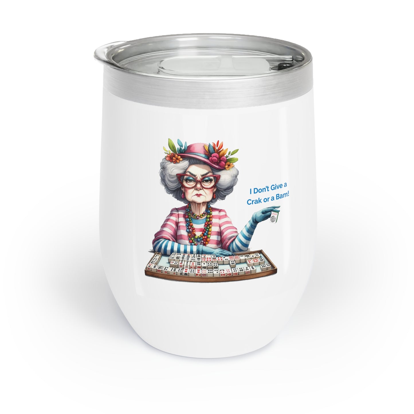 Old Lady playing Mahjong! Chill Wine Tumbler