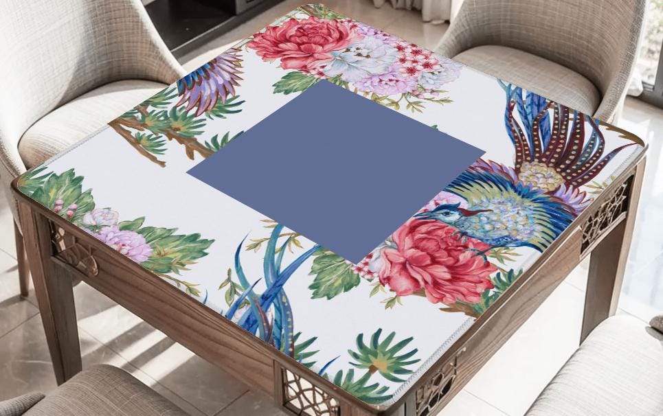 Floral Bam Bird Mahjong Mat: Mahj Game Tabletop