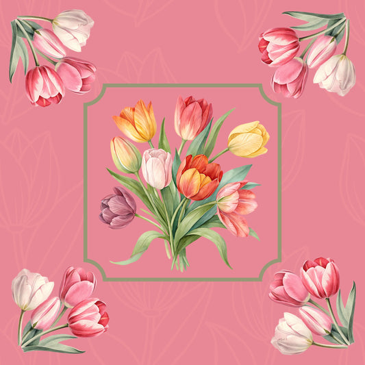 Spring Tulips Mahjong Mat: Mahj Game Tabletop (31.5-inch)