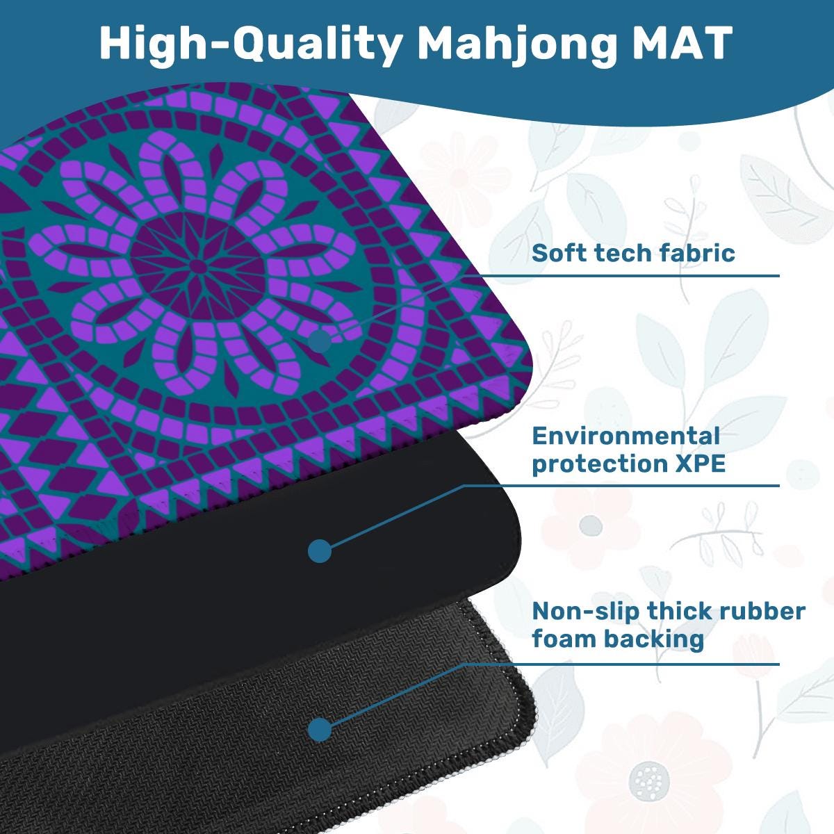 Purple and Teal Tiles Mahjong Mat Tabletop