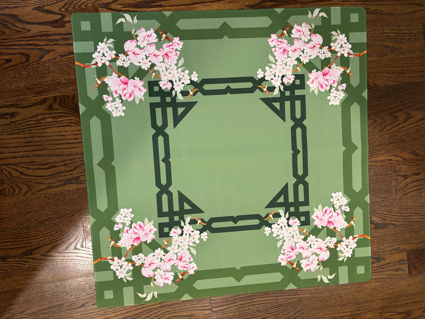 Green Bamboo Blossoms Mahjong Mat