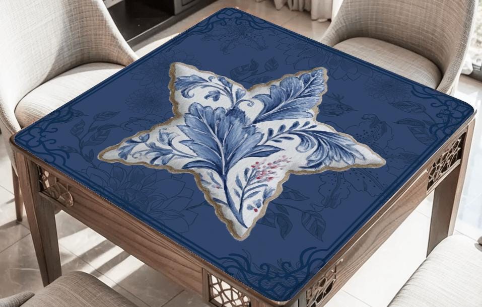 Chinoiserie Star Mahjong Mat: Mahj Game Tabletop (31.5-inch)