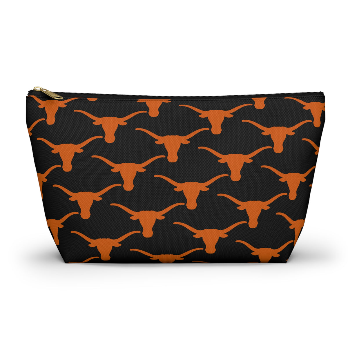 Longhorn Pattern Mahjong Tile Pouch — Black & Burnt Orange T-Bottom