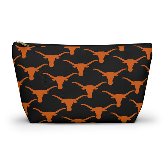 Longhorn Pattern Mahjong Tile Pouch — Black & Burnt Orange T-Bottom